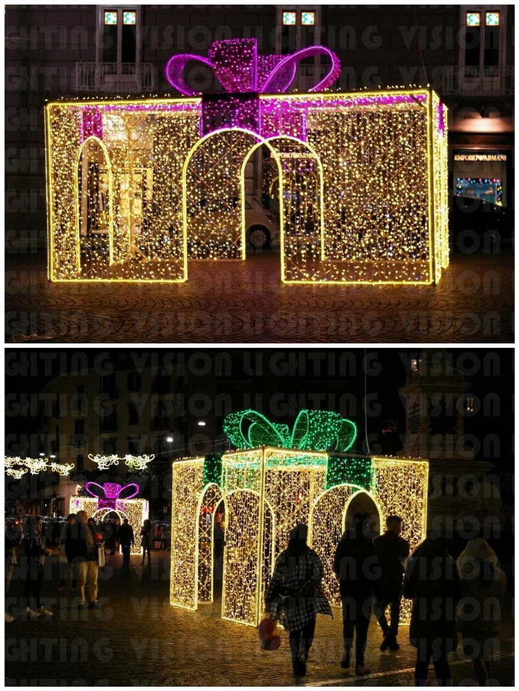 Holiday LED Christmas Lighting 3D Giant Gift Box Decoration for Mall &amp; Street