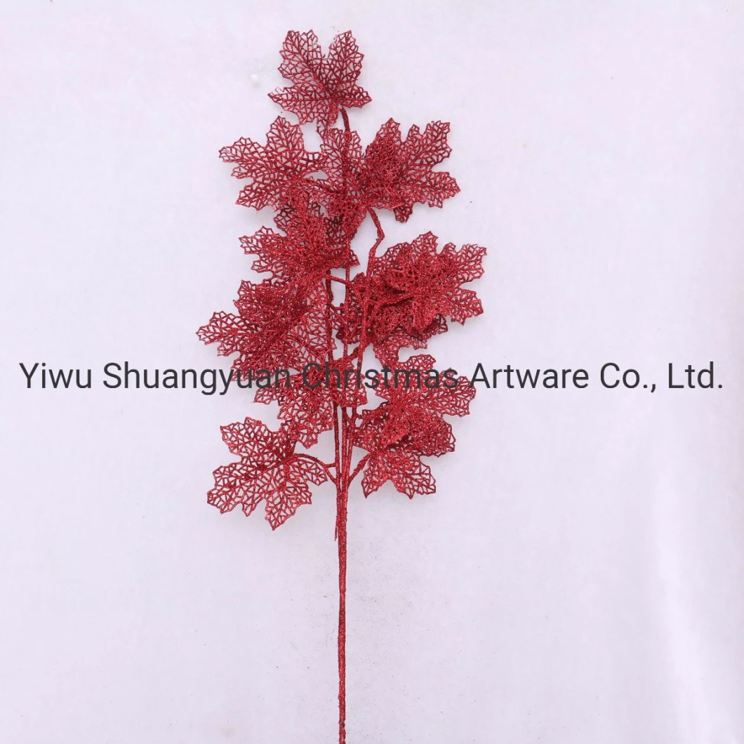 Red Lively Maple Faux Christmas Tree Branches with Glitter for Christmas Decoration