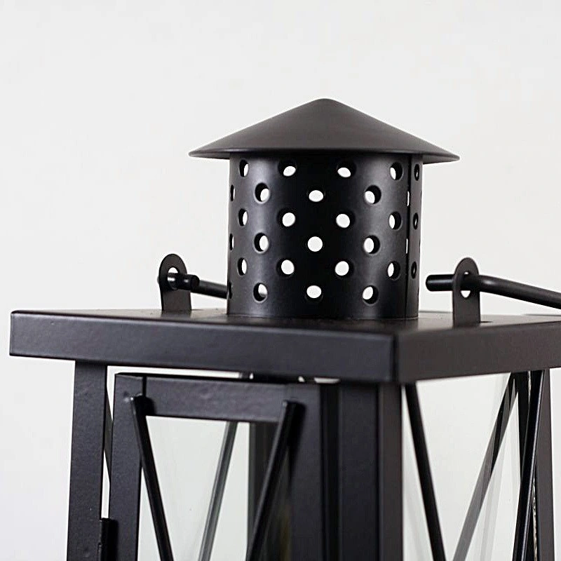 Retro Iron Black Candle Lantern Outdoor Garden Hanging Windproof Lantern